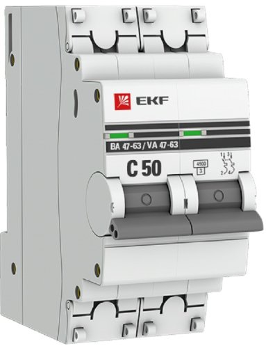 Выключатель автоматический EKF PROxima ВА47-63 2п 50А C 4.5кА картинка